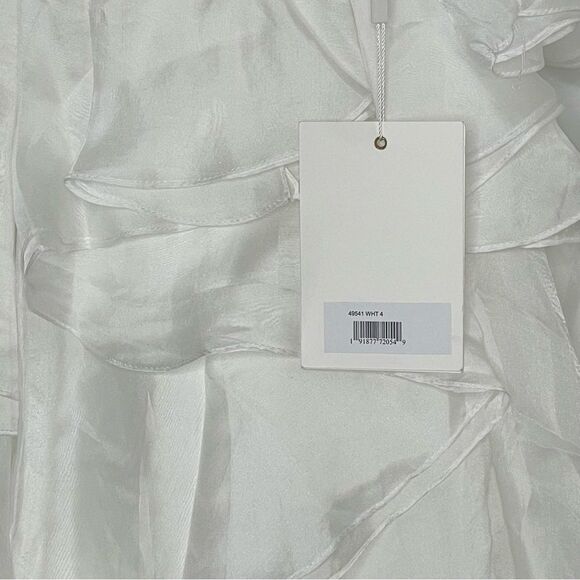 Mac Duggal 49541 Jewel Broach One Shoulder Cascade Layered Gown, White, Size 4 - Picture 8 of 13